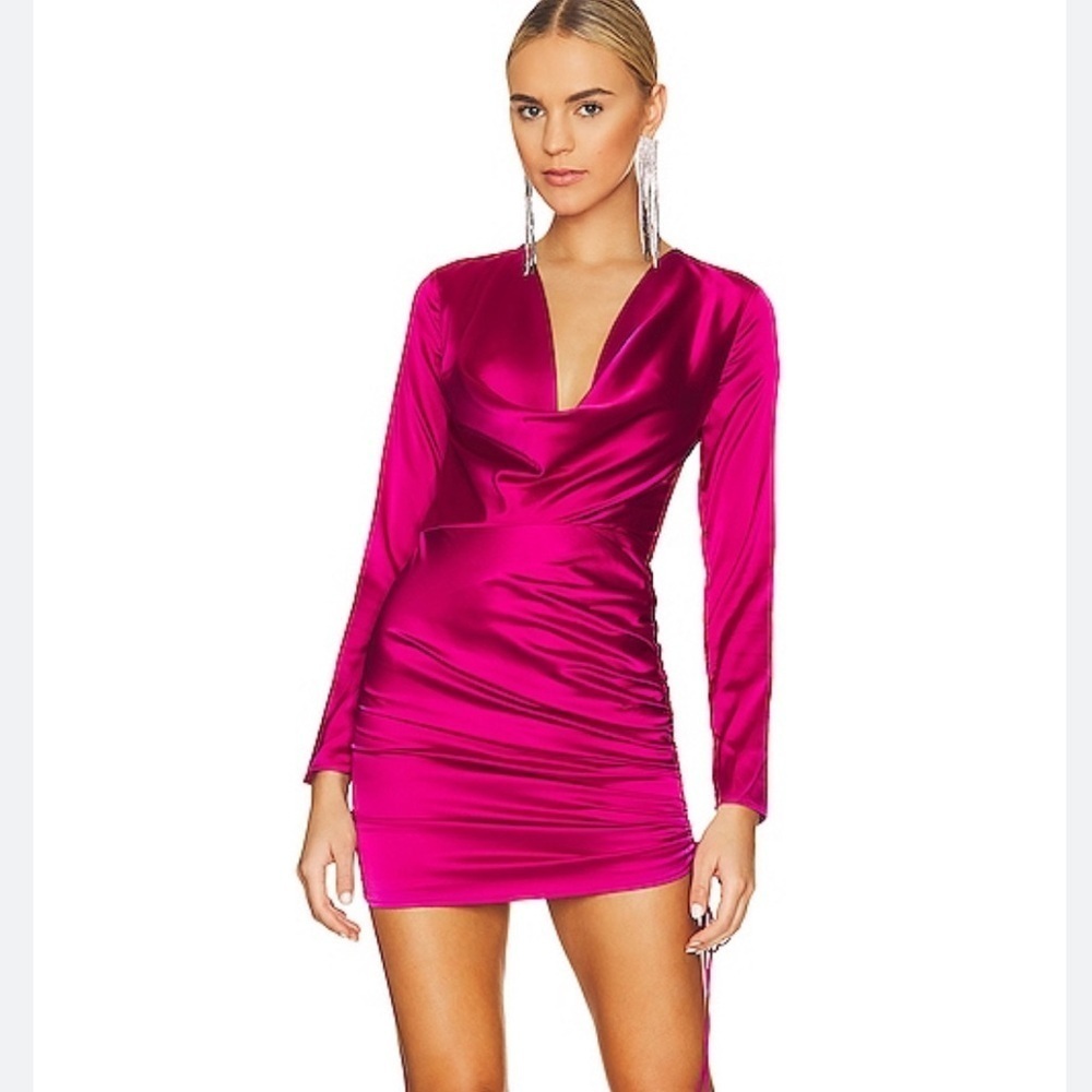 Revolve More to Come Bridgette Drape Front Fuchsia Dress Elegant Party Glam